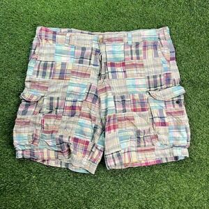 Old Navy Cargo Shorts 42 Madras Patchwork Multicolor Plaid Y2K Style